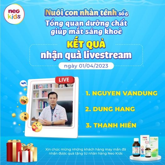 Thông báo kết quả Minigame trong Livestream số 6 - Tổng quan dưỡng chất giúp mắt bé sáng khỏe